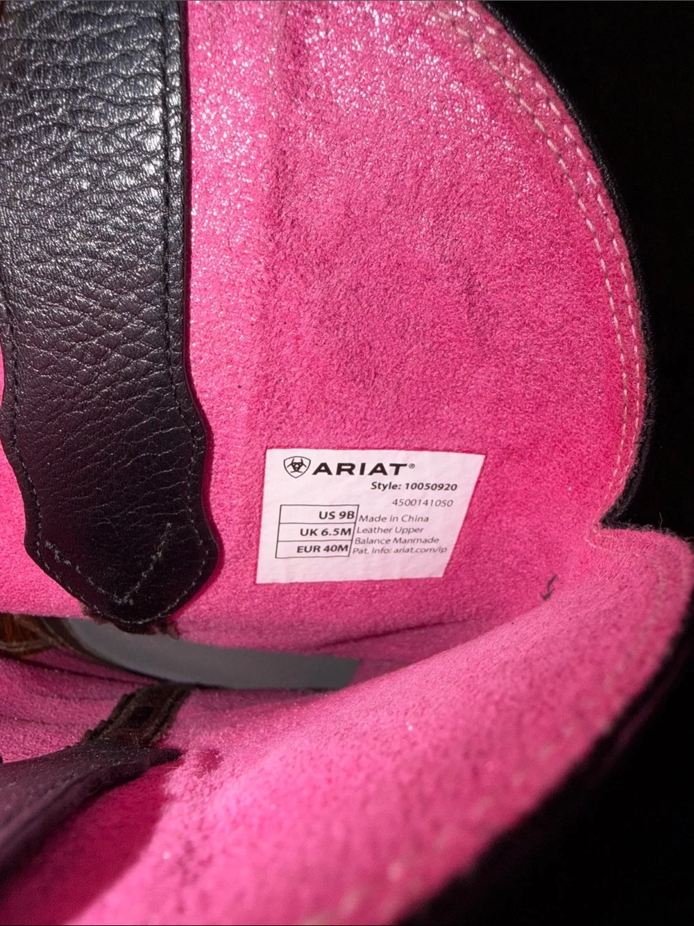 Ariat Black Leather Western Boots with Pink Embroidery - Picture 4 of 5